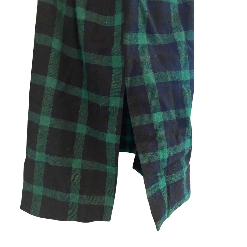 Eloquii Cotton Flannel Green Navy Plaid Tie Back Office Casual Fall Winter Dress - Picture 8 of 16
